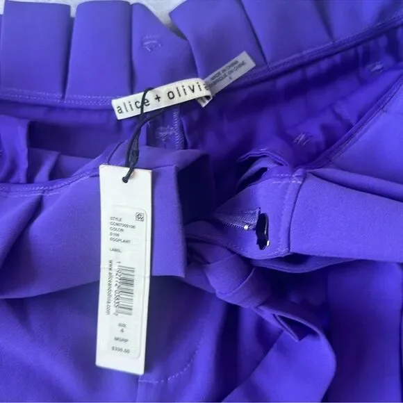NWT Alice and Olivia Farrel Pleated Paperbag-Waist Pants